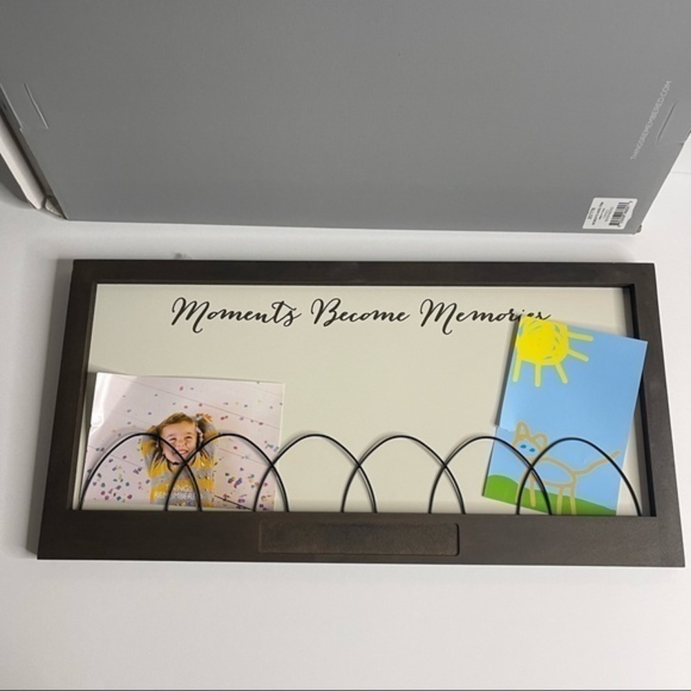 Moments become memories wire wall picture frame picture holder brown wood frame